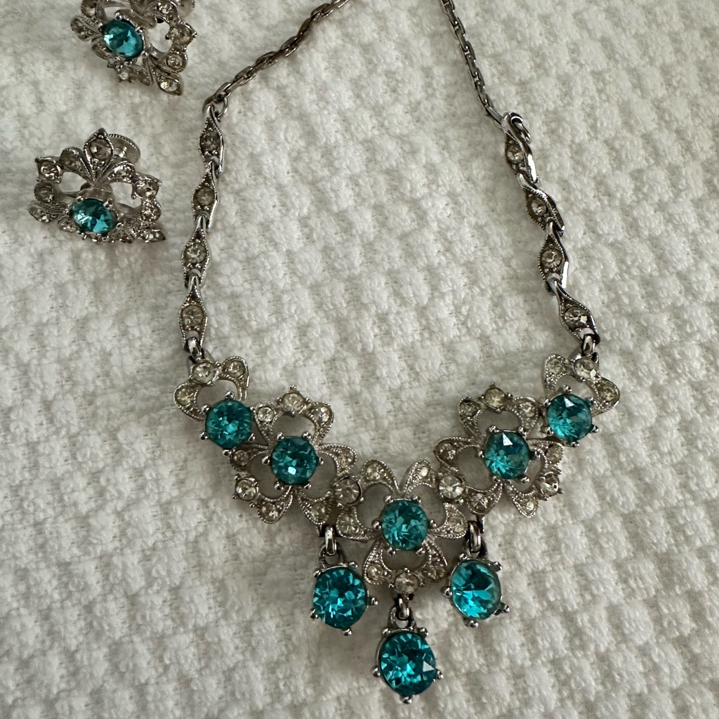 Bogoff Rhinestone Necklace & Screw Earrings